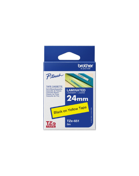 Brother | TZe-651 Laminated Tape | Black On Yellow | TZe | 8 m | 2.4 cm