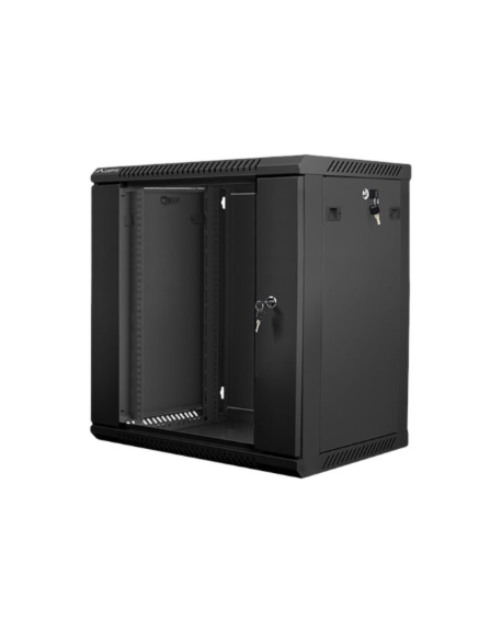 Lanberg Rack cabinet 19" wall-mount 12U/600x450 (flat pack) with glass door V2, black | Lanberg