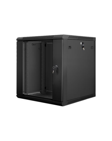 Lanberg Rack cabinet 19" wall-mount 12U/600x600 (flat pack) with glass door V2, black | Lanberg