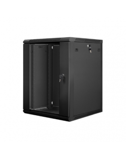 Lanberg Rack cabinet 19" wall-mount 15U/600x600 (flat pack) with glass door V2, black | Lanberg