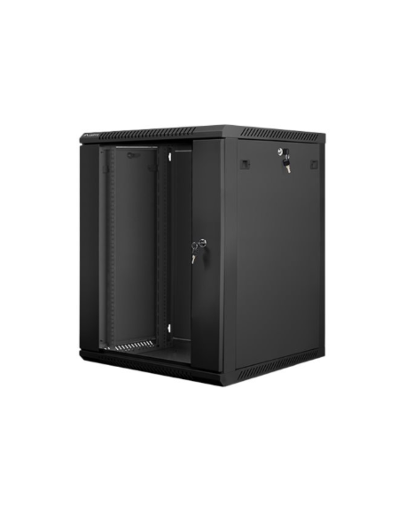 Lanberg Rack cabinet 19" wall-mount 15U/600x600 (flat pack) with glass door V2, black | Lanberg