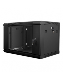 Lanberg Rack cabinet 19" wall-mount 6U/600x450 (flat pack) with glass door V2, black | Lanberg