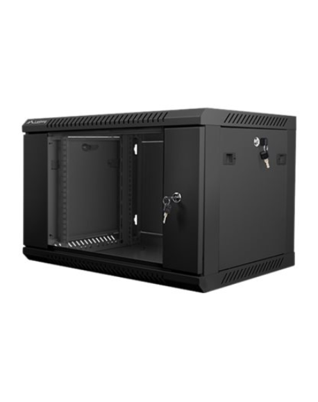 Lanberg Rack cabinet 19" wall-mount 6U/600x450 (flat pack) with glass door V2, black | Lanberg