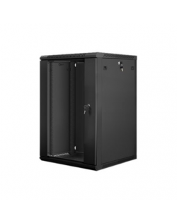 Lanberg Rack cabinet 19" wall-mount 18U/600x600 (flat pack) with glass door V2, black | Lanberg