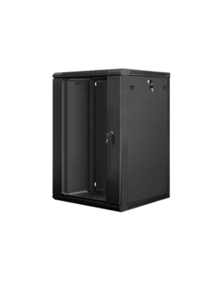 Lanberg Rack cabinet 19" wall-mount 18U/600x600 (flat pack) with glass door V2, black | Lanberg