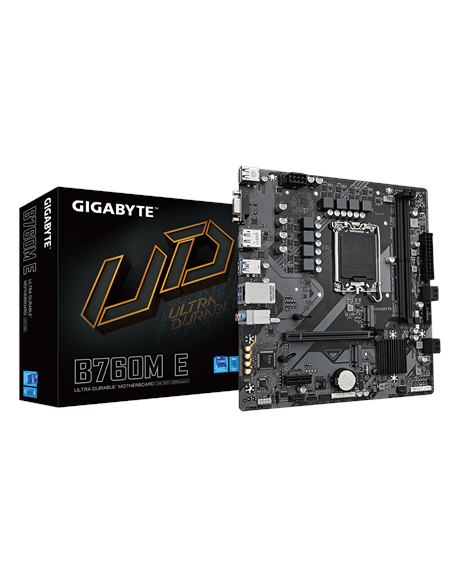 Gigabyte B760M E | Processor family Intel | Processor socket LGA1700 | DDR5 | Supported hard disk drive interfaces M.2, SATA | N