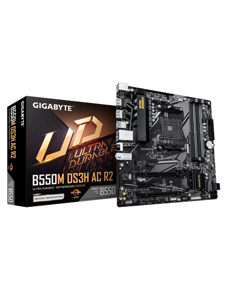 Gigabyte B550M DS3H AC R2 | Processor family AMD | Processor socket AM4 | DDR4 DIMM | Supported hard disk drive interfaces SATA,