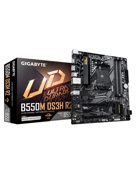 Gigabyte B550M DS3H R2 | Processor family AMD | Processor socket AM4 | DDR4 DIMM | Supported hard disk drive interfaces SATA, M.
