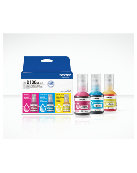 Brother BTD100CLVAL | Multipack Ink Bottles | Magenta, Cyan, Yellow
