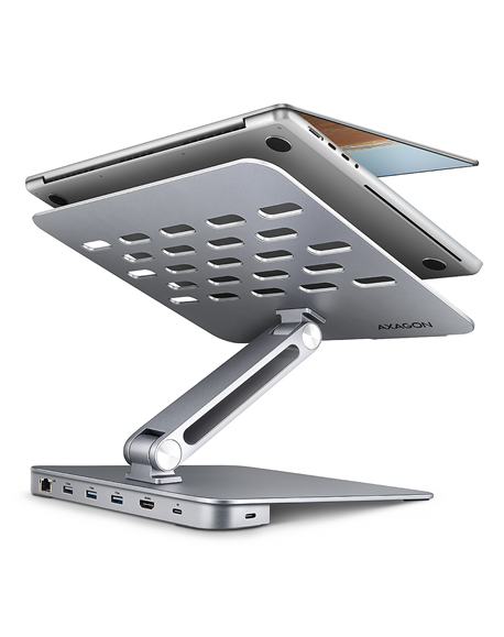 AXAGON Desk Mount | HMC-STND USB-C 5Gbps Stand and Hub 7in1 | Adjustable Height, Tilt | 10-16 " | Aluminum