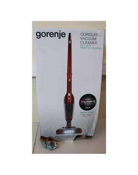 SALE OUT. Gorenje SVC216FR Vacuum cleaner, Handstick, Operating time 60 min, Dust container 0.6 L, Charging time 6 h, Red/Black 