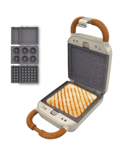 Cecotec Sandwich Maker | Rock'nToast Retro One Beige | 700 W | Number of plates 3 | Beige