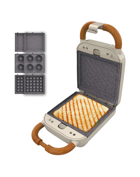 Cecotec Sandwich Maker | Rock'nToast Retro One Beige | 700 W | Number of plates 3 | Beige