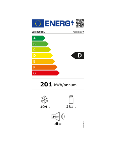 Whirlpool Refrigerator | W7X 83A W | Energy efficiency class D | Free standing | Combi | Height 191.2 cm | No Frost system | Fri