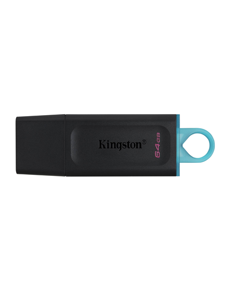 Kingston DataTraveler Exodia USB Flash Drive 64 GB, USB 3.2 Gen 1, Black/Blue, Protective Cap, Large loop