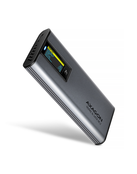 AXAGON External USB-C 10Gbps metal box with info display for M.2 NVMe and SATA SSD | EEM2-SD2