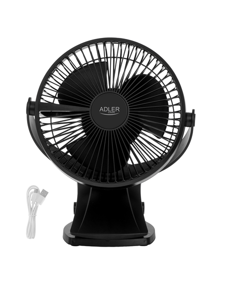 Adler Rechargeable Clip-on Desk Fan | AD 7342 | Table Fan | Black | Diameter 15.5 cm | Number of speeds 3 | Oscillation | 5 W