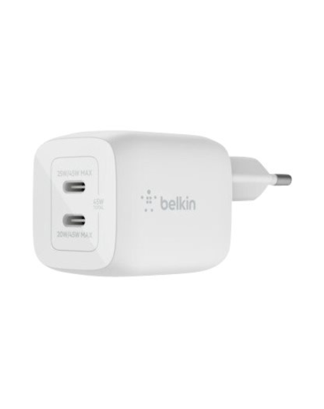 Belkin Dual USB-C GaN Wall Charger with PPS 45W | WCH011vfWH
