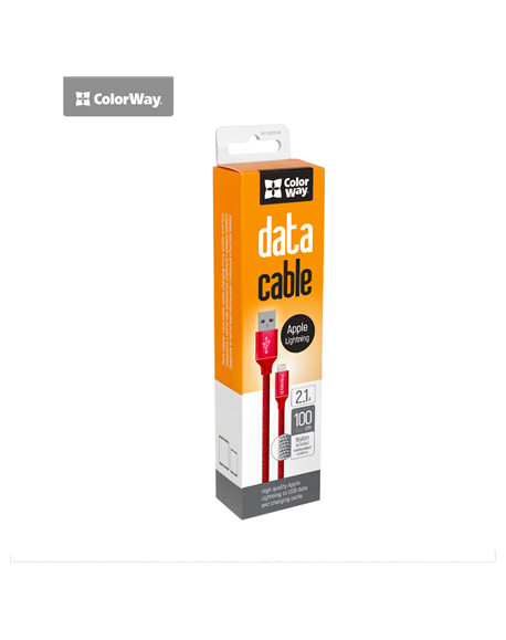 ColorWay Data Cable Apple Lightning Charging cable, Fast and safe charging Stable data transmission, Red, 1 m