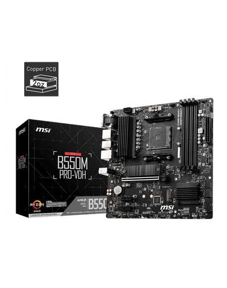 MSI B550M PRO-VDH Processor family AMD, Processor socket AM4, DDR4, Memory slots 4, Number of SATA connectors 4, Chipset AMD B, 