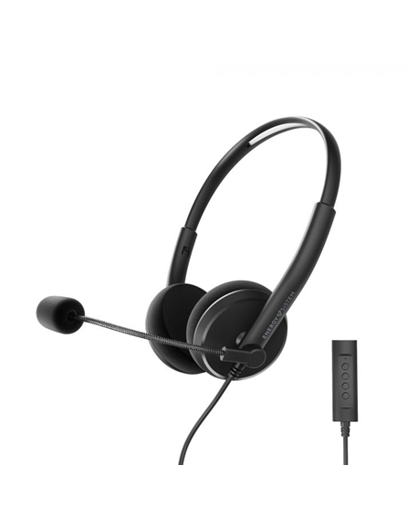 Energy Sistem Headset Office 2+ Black, USB and 3.5 mm plug, volume control, retractable boom mic.