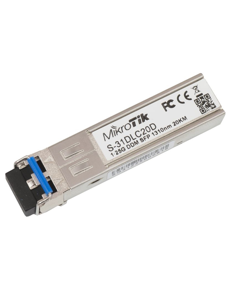 MikroTik S-31DLC20D SFP, Single-Mode Fiber, Dual LC, 10/100/1000 Mbit/s, Wavelength 1310 nm, Maximum transfer distance 20000 m, 