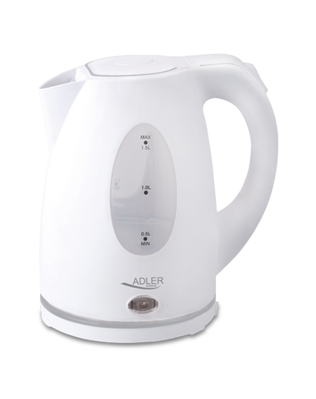 Adler Kettle AD 1207 Standard, Plastic, White, 2000 W, 360° rotational base, 1.5 L