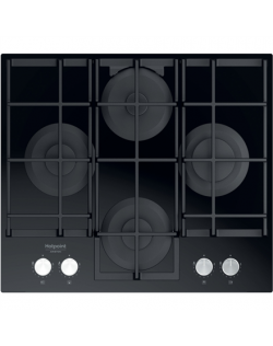 Hotpoint Hob HAGS 61F/BK Gas on glass, Number of burners/cooking zones 4, Mechanical, Black