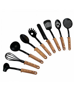 Stoneline Back To Nature 17898 Kitchen utensils set, Material Handle in Wooden Look, 9 pc(s), Dishwasher proof, Black/ Wooden Lo