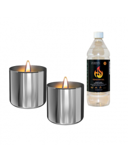 Tenderflame Gift Set, 2 Tabletop burners + 0,5 L fuel, Lilly 8 cm Silver