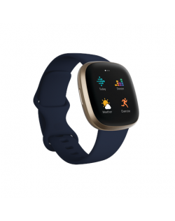 Fitbit Versa 3 Smart watch, GPS (satellite), AMOLED, Touchscreen, Heart rate monitor, Activity monitoring 24/7, Waterproof, Bluetooth, Wi-Fi, Midnight/Soft Gold Aluminum