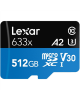 Lexar High-Performance 633x UHS-I MicroSDXC, 512 GB, Flash memory class 10, Black/Blue, Class: A2 V30 U3, 70 MB/s, 100 MB/s