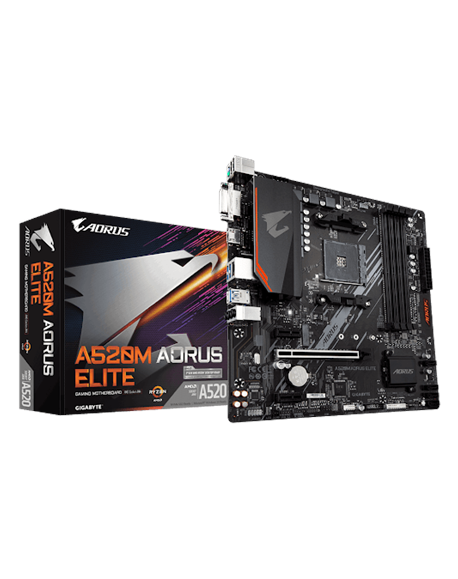 Gigabyte A520 AORUS ELITE 1.0 Processor family AMD, Processor socket AM4, DDR4 DIMM, Memory slots 4, Number of SATA connectors 4