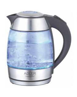 Adler AD 1246 Standard kettle, Glass, Stainless steel/Black, 2000 W, 360° rotational base, 1.8 L