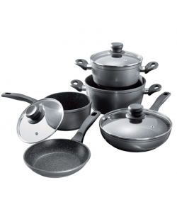 Stoneline 1 sauce pan, 1 stewing pan, 1 frying pan, die-cast aluminium, black,