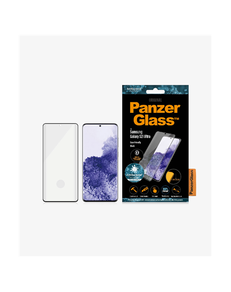 PanzerGlass Samsung, Galaxy S21 Ultra Series, Antibacterial glass, Black, Antifingerprint screen protector, Case Friendly, Compa