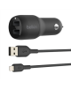 Belkin Dual USB-A Car Charger 24W + USB-A to Lightning Cable BOOST CHARGE Black