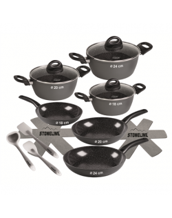 Stoneline Ceramic Cookware Set of 14 15710 3 pans 3 pots 3 lids, Black, Lid included