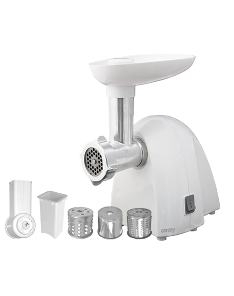 Meat mincer Camry CR 4802 White, 600-1500 W, Number of speeds 1, Middle size sieve, mince sieve, poppy sieve, plunger, sausage f