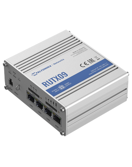 Teltonika Rugged Industrial LTE-A Cat6 Router RUTX09 No Wi-Fi, 10/100/1000 Mbit/s, Ethernet LAN (RJ-45) ports 4, 2G/3G/4G