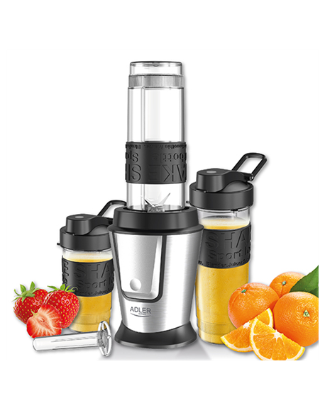 Adler Blender AD 4081 Tabletop, 800 W, Jar material BPA Free Plastic, Jar capacity 0.57 and 0.4 L, Ice crushing, Black/Stainless