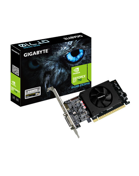 Gigabyte Low Profile NVIDIA, 2 GB, GeForce GT 710, GDDR5, PCI Express 2.0, Cooling type Active, Processor frequency 954 MHz, HDM