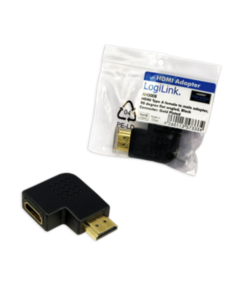 HDMI Adapter, AM to AF in 90 degree flat angled Logilink
