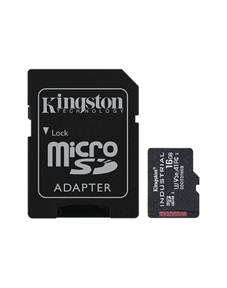 Kingston UHS-I 16 GB, microSDHC/SDXC Industrial Card, Flash memory class Class 10, UHS-I, U3, V30, A1, SD Adapter