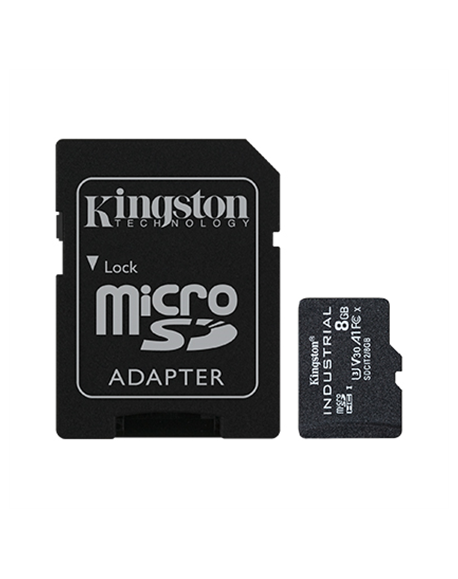 Kingston UHS-I 8 GB, microSDHC/SDXC Industrial Card, Flash memory class Class 10, UHS-I, U3, V30, A1, SD Adapter