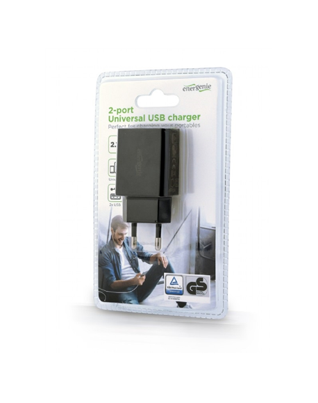 Gembird 2-port universal USB charger EG-U2C2A-03-BK Black