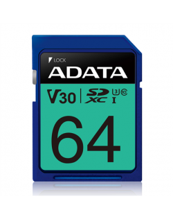 ADATA Premier Pro UHS-I SDXC, 64 GB, Flash memory class 10, U3, V30, 80 MB/s, 100 MB/s