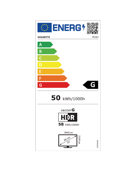 Gigabyte Gaming Monitor M32U-EK 32 ", UHD, 3840 x 2160 pixels, 1 x Audio out, HDMI ports quantity 2, 144 Hz