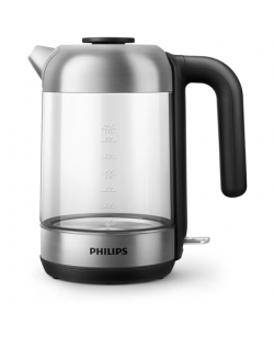 Philips Kettle HD9339/80 Electric, 2200 W, 1.7 L, Stainless steel/Glass, 360° rotational base, Black/Silver