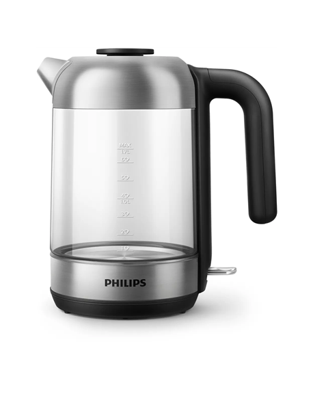 Philips Kettle HD9339/80 Electric, 2200 W, 1.7 L, Stainless steel/Glass, 360° rotational base, Black/Silver